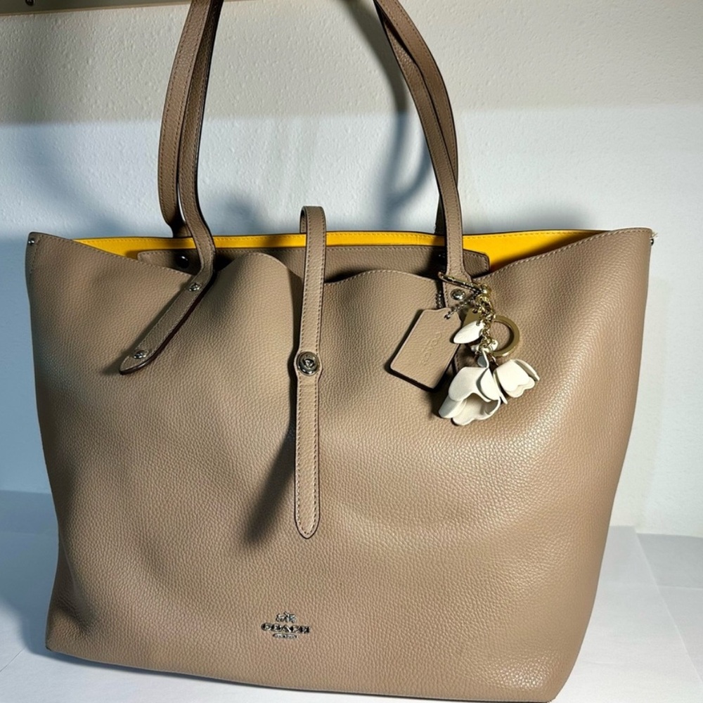 Coach Tan Leather Tote Bag with Yellow Interior